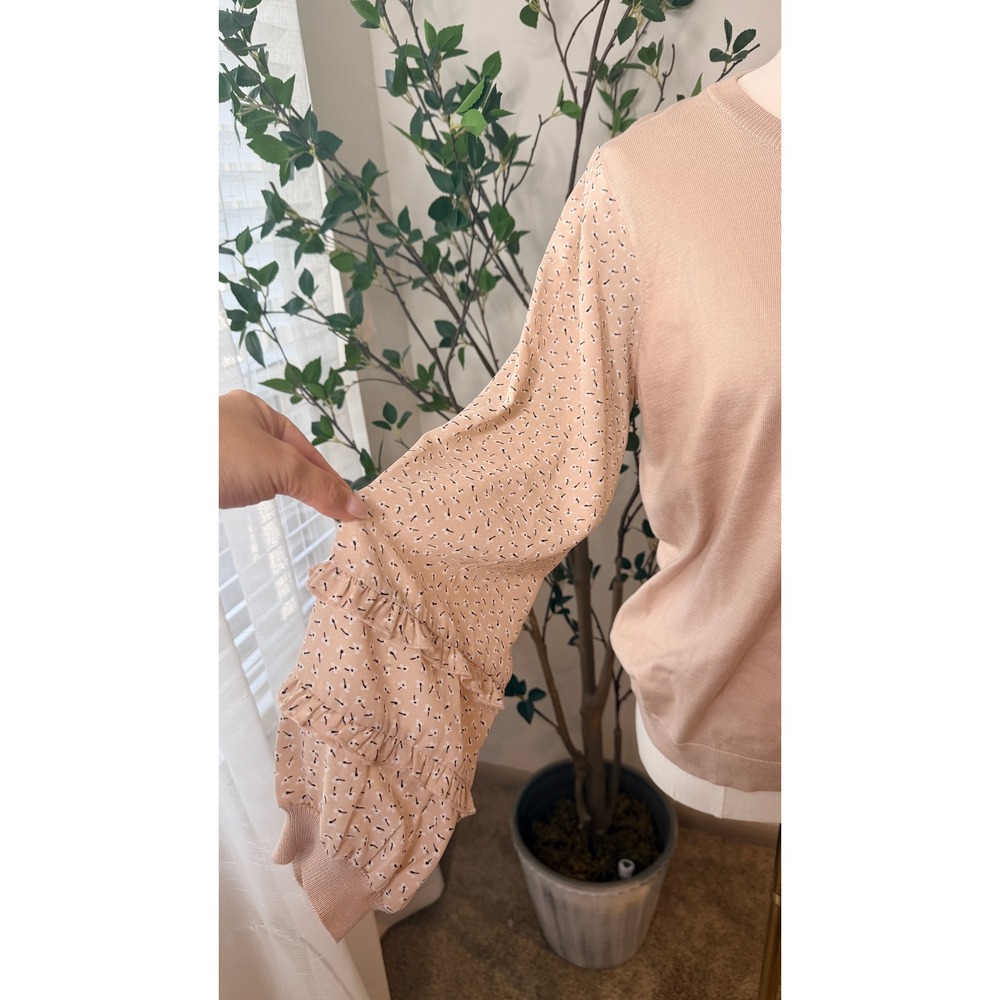 Adrianna Papell Womens Beige Ruffle Sleeve Knit Sweater Top NWT Large - Picture 7 of 9